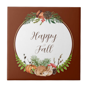 Carreau Faon d'automne et nature avec texte personnalisabl