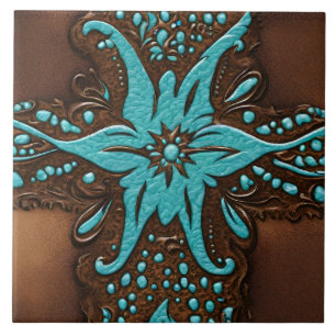 Carreau Farm Ranch Brown Turquoise Western Country Motif