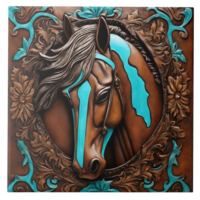 Carreau Farm Ranch Western Pays Turquoise Brown Horse (Devant)