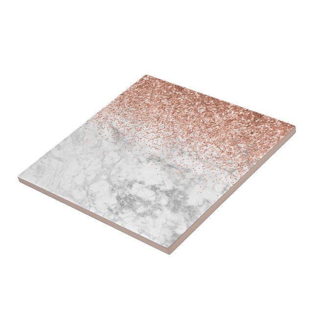 Carreau Fashion Elegant white Ombre Glitter Glitter Marble (Côté)