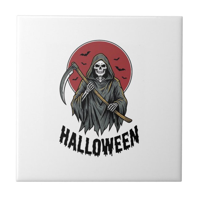 Carreau Faucheuse Halloween Gravure Vintage Art_1 (Devant)