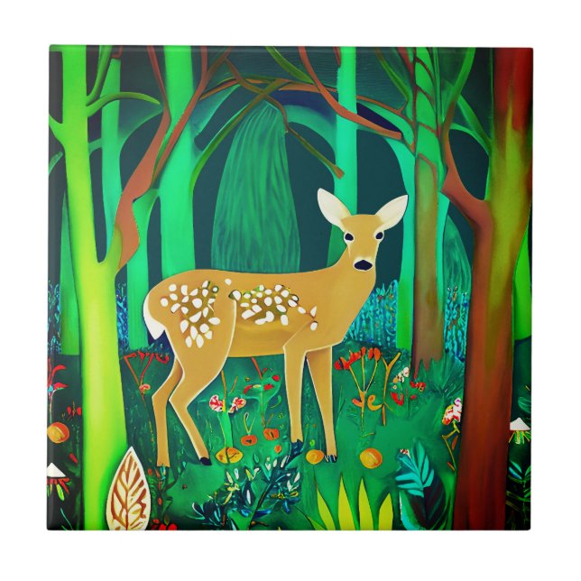 Carreau Faune tachetée dans un cadre forestier Imaginaire (Devant)
