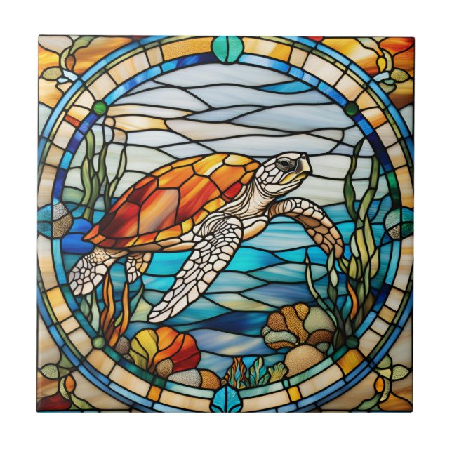 Carreau Fausse Tortue de Mer en Verre Peint (Devant)