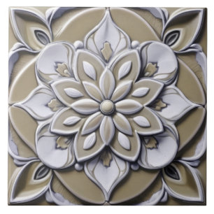 Carreau Faux beige relief symétrique Fleur florale
