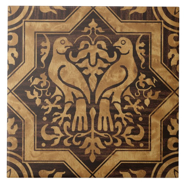 Carreau Faux Bois Oiseaux Médiévaux (Devant)
