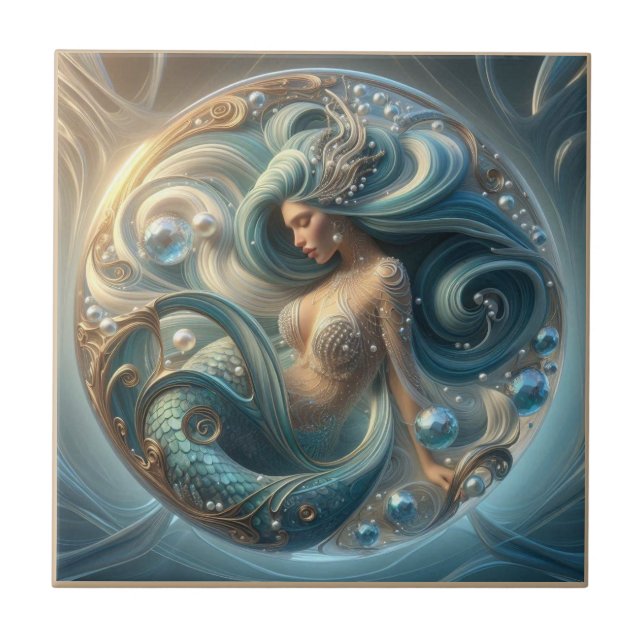 Carreau Faux Gemmes Sirène | Effet 3D Art Nouveau (Devant)