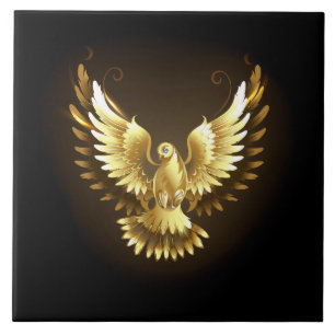 Carreau Faux Gold Foil Peace Dove en noir