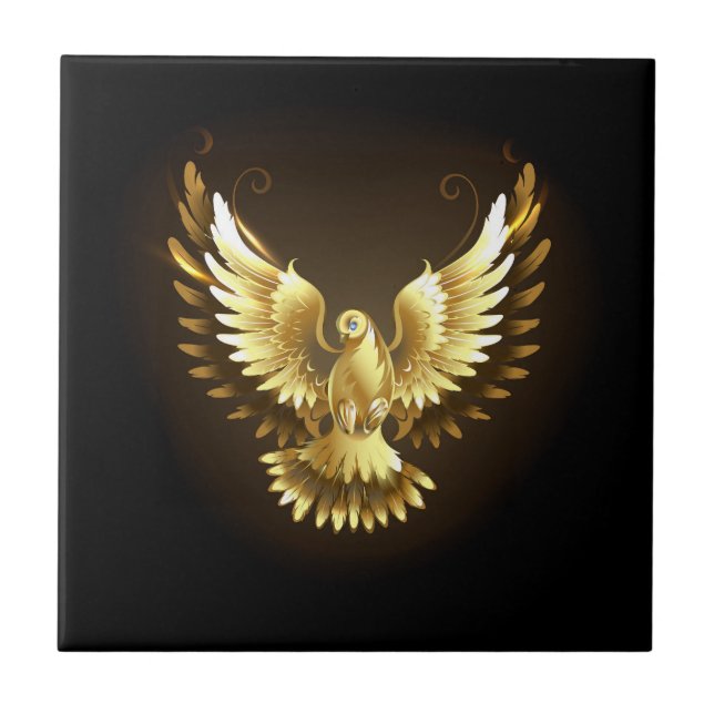 Carreau Faux Gold Foil Peace Dove en noir (Devant)