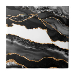 Carreau Faux Marblé Agate Black Stone Luxe Or