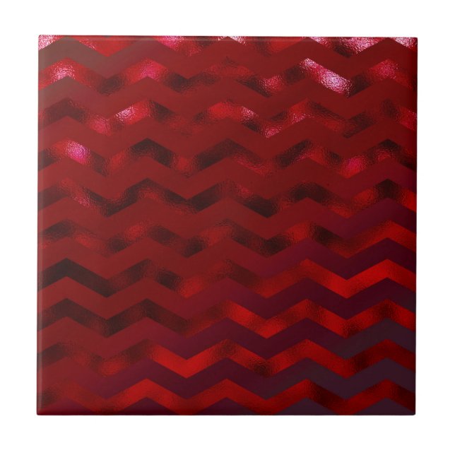 Carreau Faux Red Burgundy Black Foil Texture Chevron (Devant)