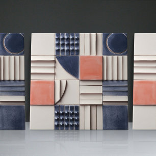 Carreau Faux Relief Émaillé Bleu Orange Brûlé Décoration M