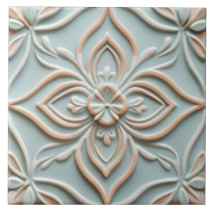 Carreau Faux Relief Mint Blue Flower Boho Floral