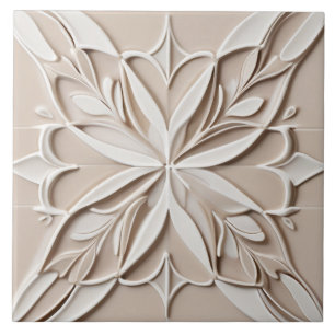 Carreau Faux Relief Pastel Beige & blanc Abstrait Floral
