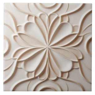 Carreau Faux Relief Pastel Beige & blanc Abstrait Floral