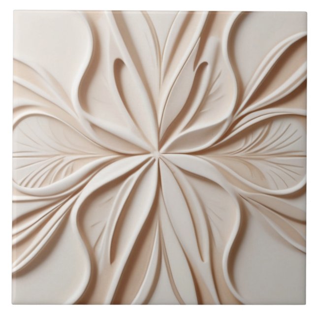 Carreau Faux Relief Pastel Beige & blanc Moderne Abstrait (Devant)