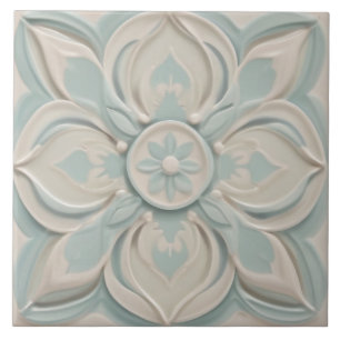 Carreau Faux Relief Pastel Mint Bleu & Blanc Floral