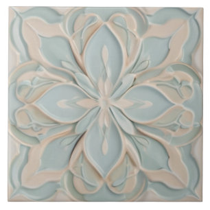 Carreau Faux Relief Pastel Mint Bleu & Blanc Floral