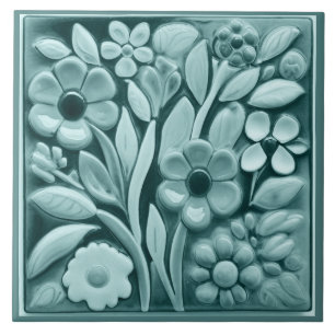 Carreau Faux Relief Turquoise Turquoise Floral Fleurs