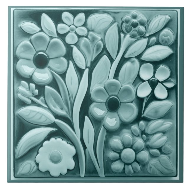Carreau Faux Relief Turquoise Turquoise Floral Fleurs (Devant)