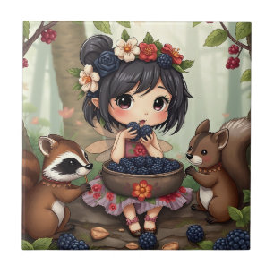 Carreau Fée Chibi mangeant des mûres avec son ami de la fo