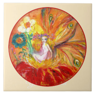 Carreau FÉE DES FLEURS Fantaisie florale rouge jaune ivoir