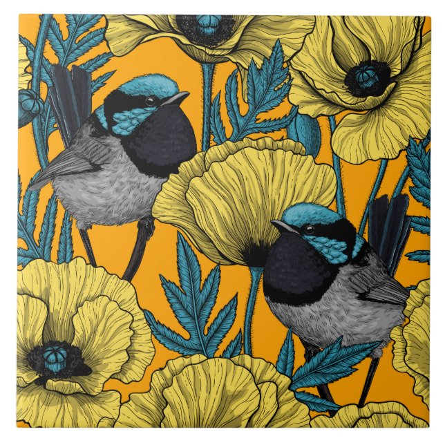 Carreau Fée et pavots en jaune (Devant)