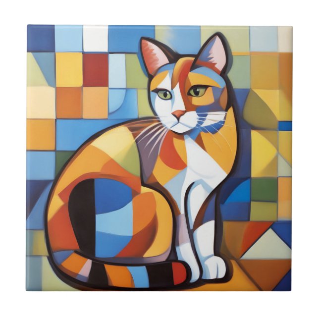 Carreau Feline Abstraite Beauté Calico Cat Cubist (Devant)