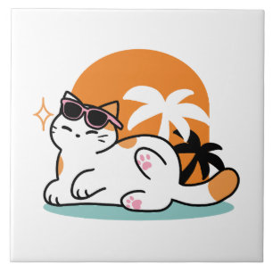 Carreau Feline fin au soleil - Chat Tropical relaxé