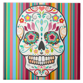 Carreau Feliz Muertos - tuile de fête de crâne de sucre