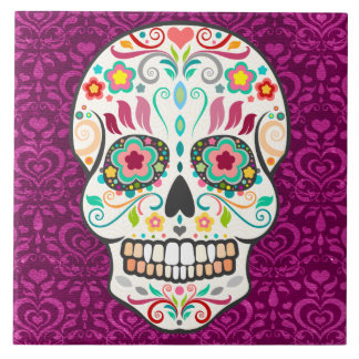 Carreau Feliz Muertos - tuile de fête de crâne de sucre