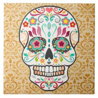Carreau Feliz Muertos - tuile de fête de crâne de sucre