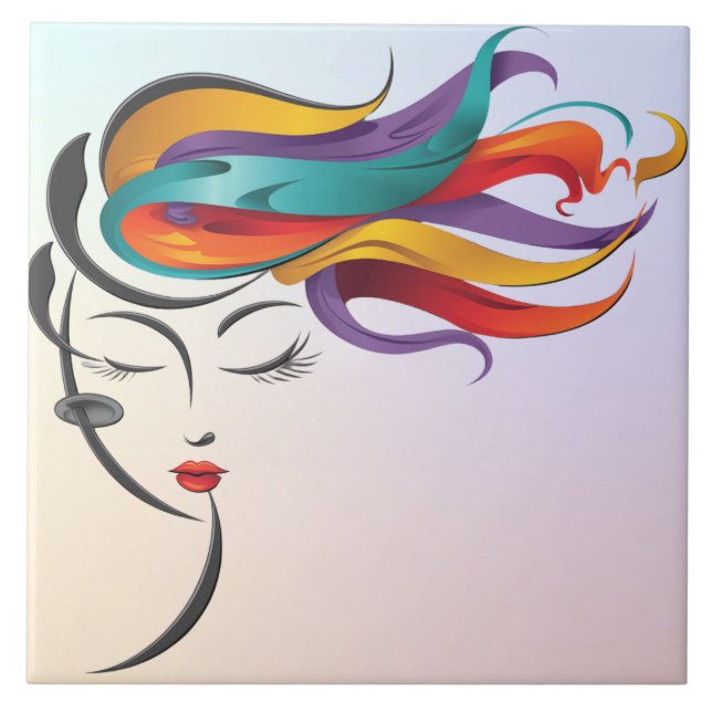 Carreau Femme Abstraite aux cheveux colorés (Devant)