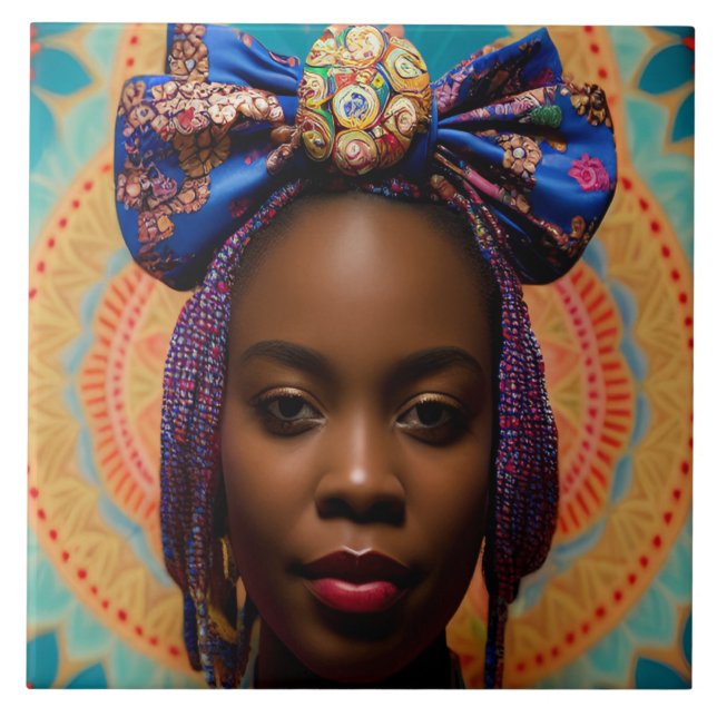 Carreau Femme africaine avec grand arc et médaillon (Devant)