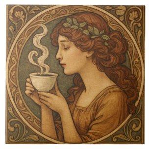 Carreau Femme Art Nouveau Avec Café