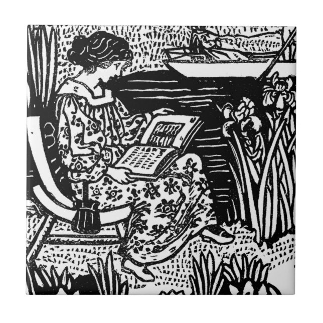 Carreau Femme Art nouveau lisant Amoureuse des livres (Devant)