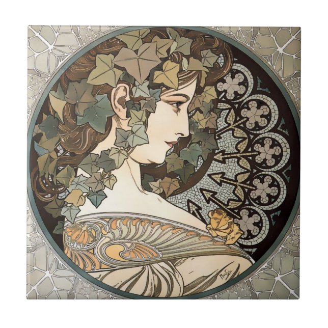 Carreau Femme Art Nouveau vintage par Alphonse Mucha (Devant)