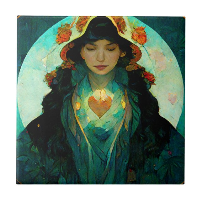 Carreau Femme au coeur brillant Imaginaire Sci-Fi (Devant)