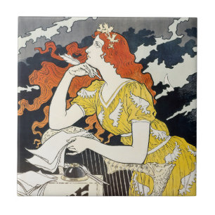 Carreau Femme aux Cheveux Rouges Robe Jaune Art Nouveau Cl