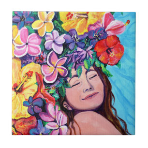 Carreau Femme aux fleurs hawaiiennes Carrelage en céramiqu