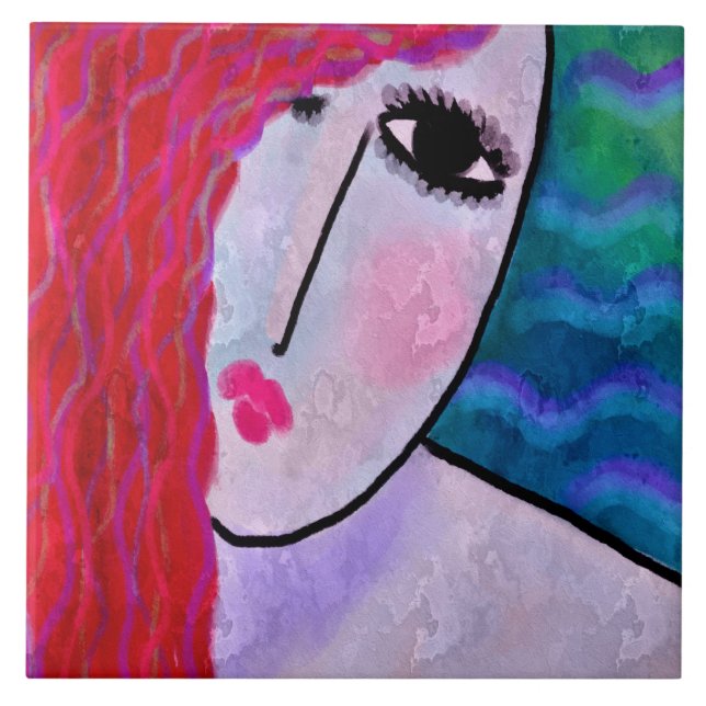 Carreau Femme avec cheveux rouges 2 peinture numérique Abs (Devant)