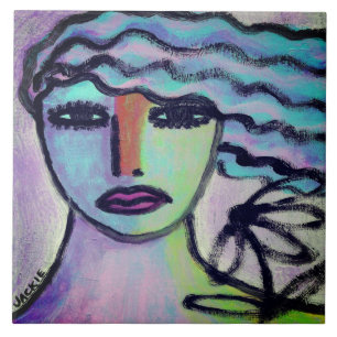 Carreau Femme avec portrait Abstrait de fleurs