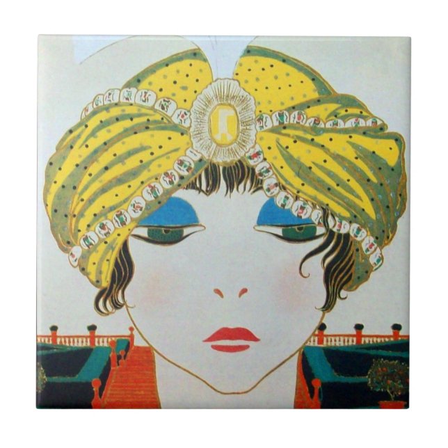 Carreau FEMME AVEC TURBAN JAUNE ORIENTAL / Mode Beauté (Devant)