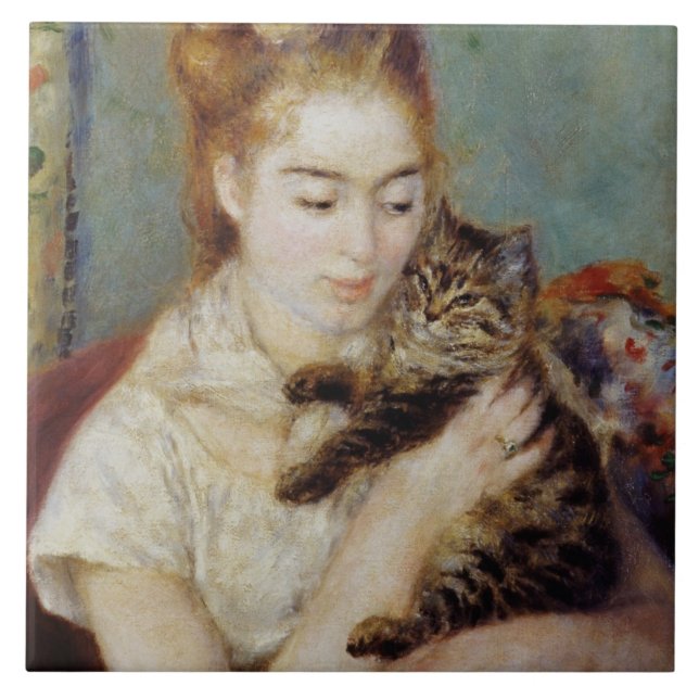 Carreau Femme avec un chat par Pierre-Auguste Renoir (Devant)