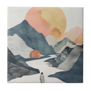 Carreau Femme Bohème Céleste Voyage Montagne Corail Doré