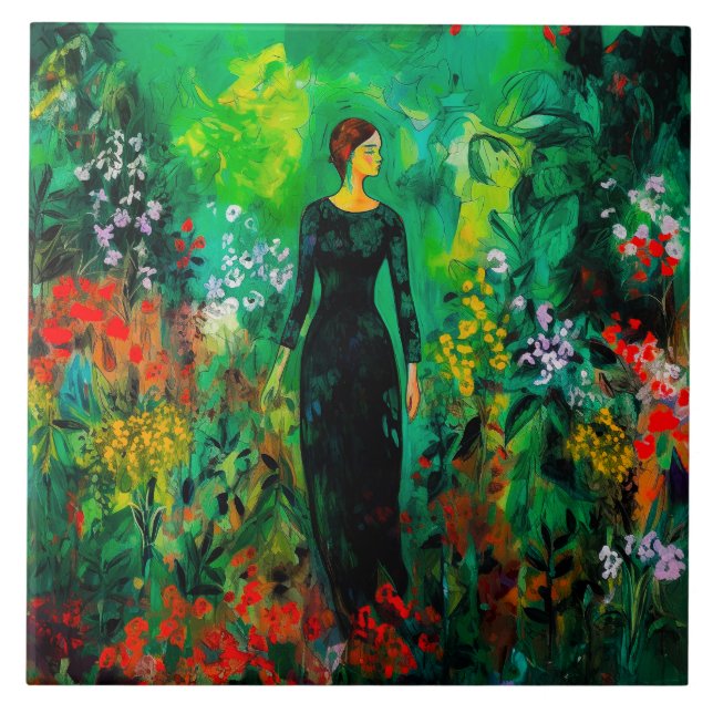 Carreau Femme dans la belle prairie verte (Devant)