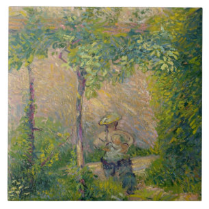 Carreau Femme dans le jardin (huile sur la toile)