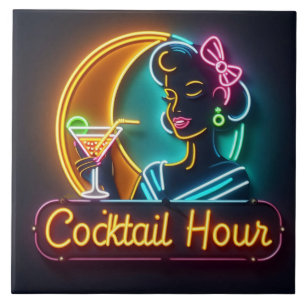 Carreau Femme de l'heure du cocktail au néon du milieu du