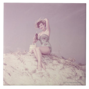 Carreau Femme détendant sur la plage