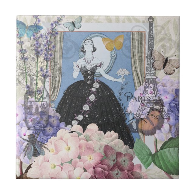Carreau Femme élégante bleue Robe florale Chic (Devant)