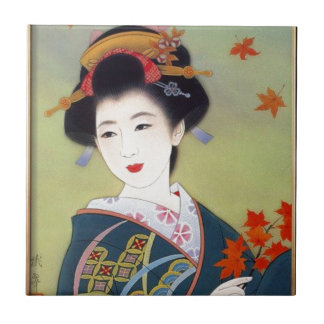 Carreau Femme japonaise dans le kimono bleu
